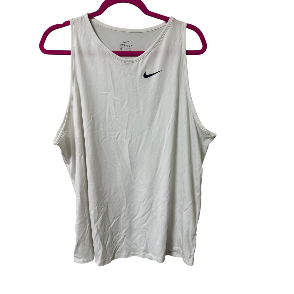 Nike Dri-FIT White Sleeveless Performance Tank Top XXL Swoosh Logo Mens Womens